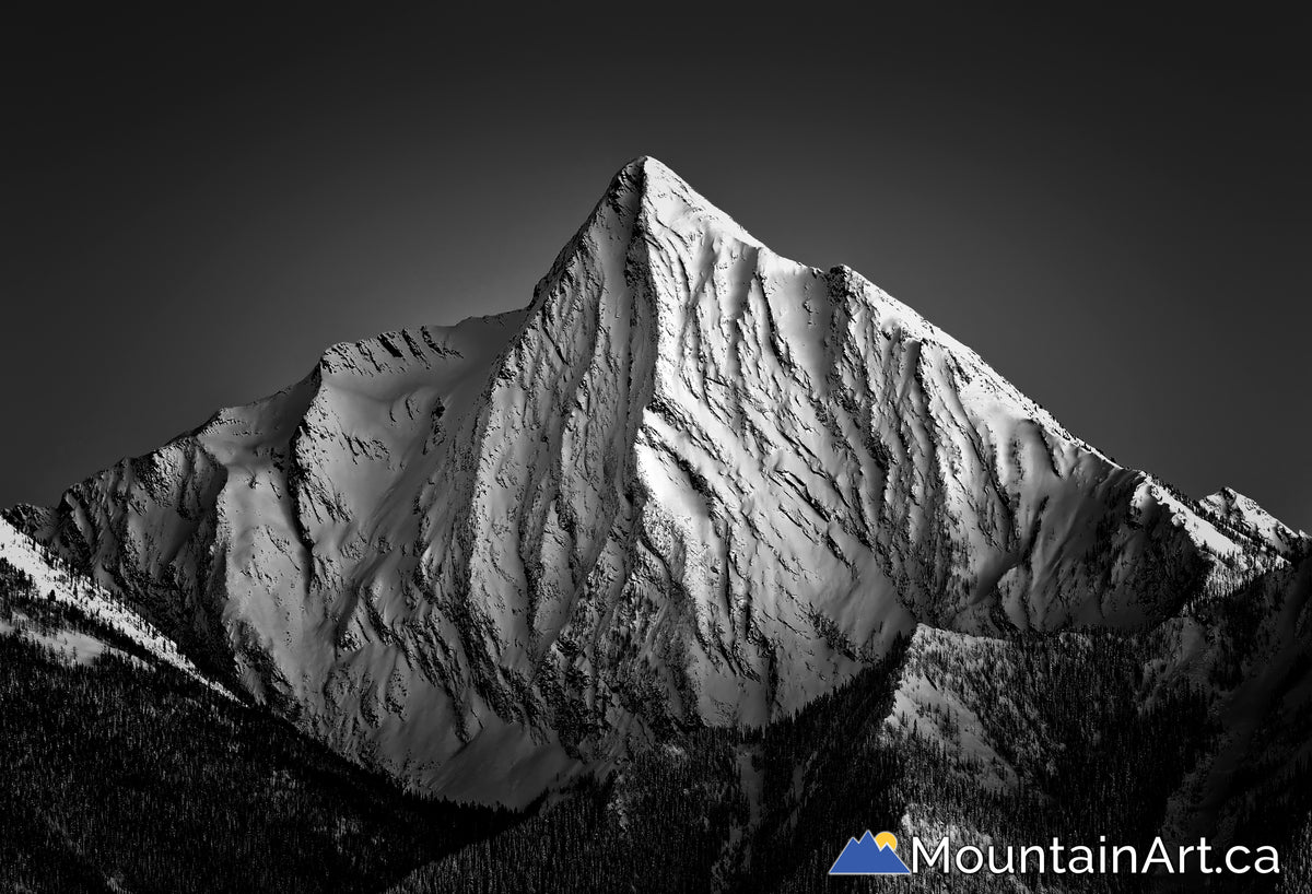 Mt Loki B&W photo of the north face from Kaslo, BC by Lucas Jmieff