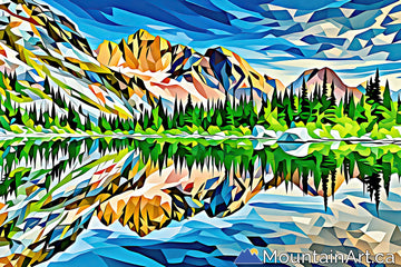mt drinnon and wicca lake reflection valhalla park bc geometric art