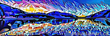 colorful sunset over Kootenay Lake BC geometric landscape art panorama 