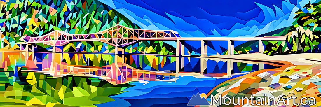 the big orange bridge of nelson bc on kootenay lake geometric art