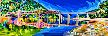 the big orange bridge of nelson bc on kootenay lake geometric art