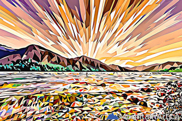 slocan lake sunset new denver bc geometric artwork 