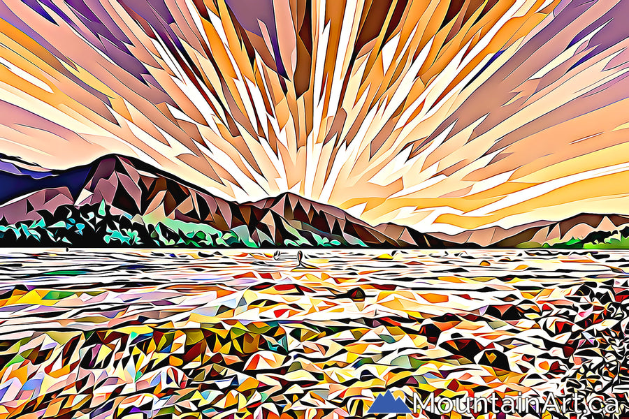 slocan lake sunset new denver bc geometric artwork 