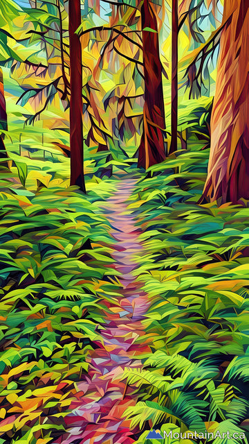 old growth forest path vancouver island digital artisan geometric art by lucas jmieff