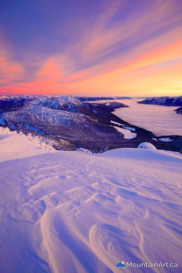 Alpenglow winter sunset in the Selkirk Mountains, BC. 