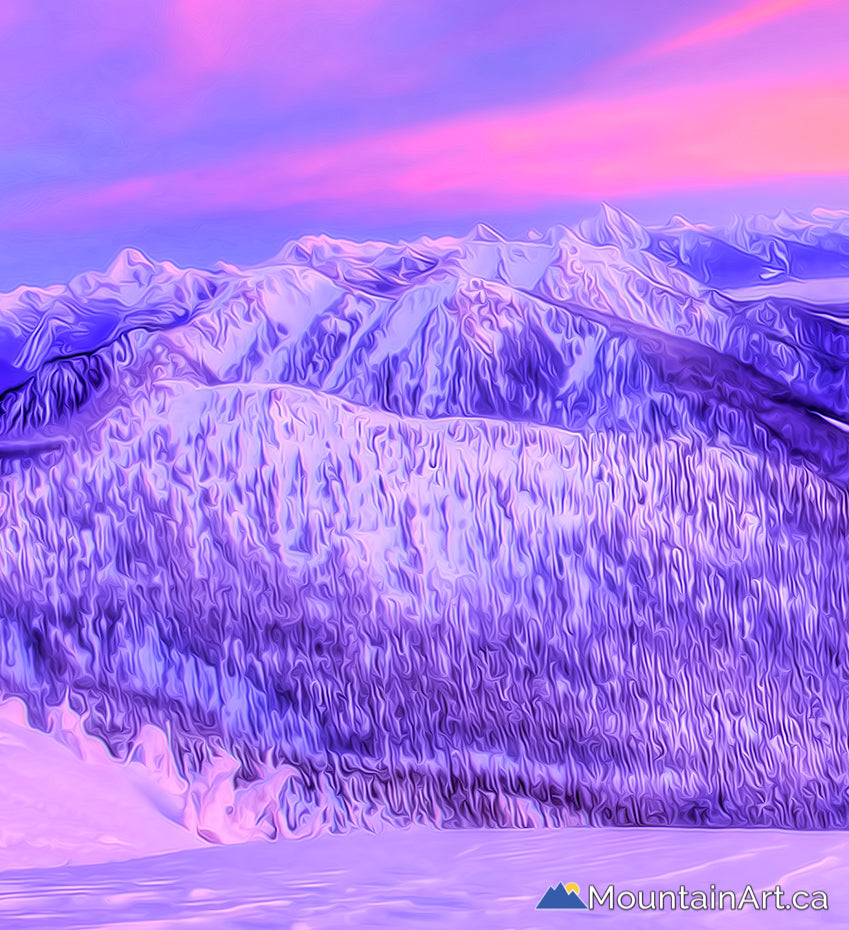 vivid painted winter alpenglow sunset in the selkirk mountains kaslo BC