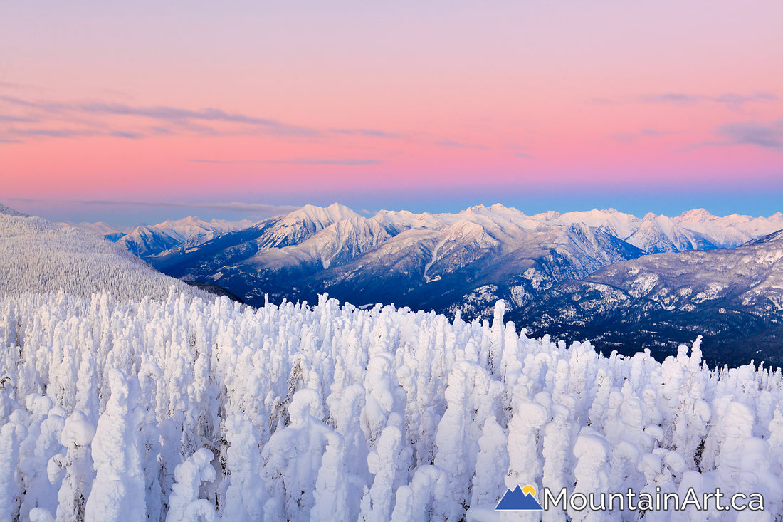 Alpenglow over the Purcell Mountains with Mt Willet, Kaslo, BC. 