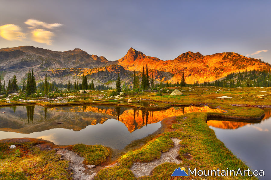 Valhalla Park sunset HDR photo of Gwillim Lakes and Mt Lucifer