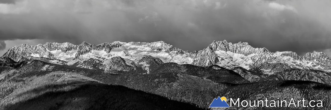 kokanee glacier park dramatic autumn panorama with snow