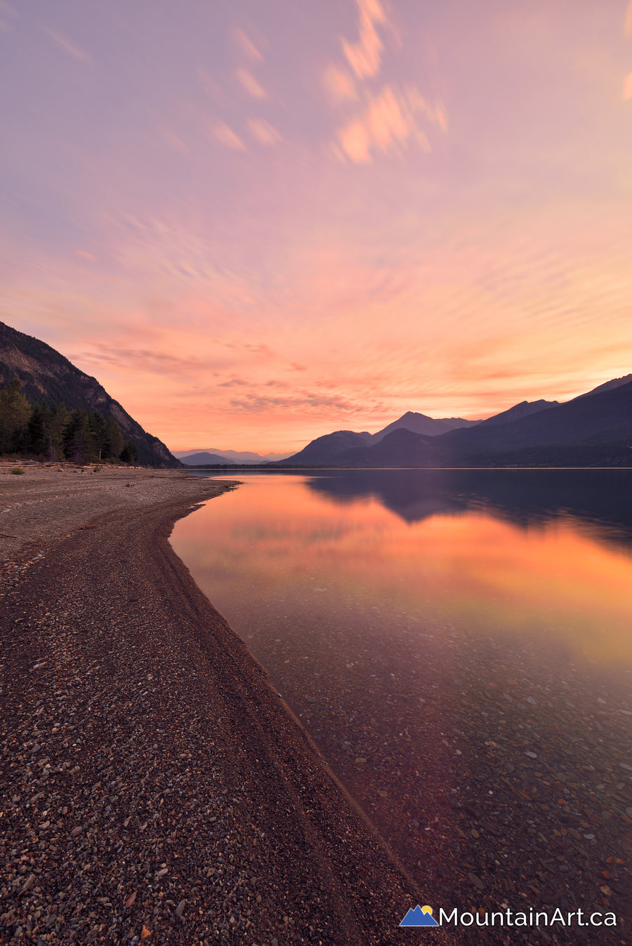 Vivid sunrise on Kootenay Lake from Davis Creek, Lardeau.