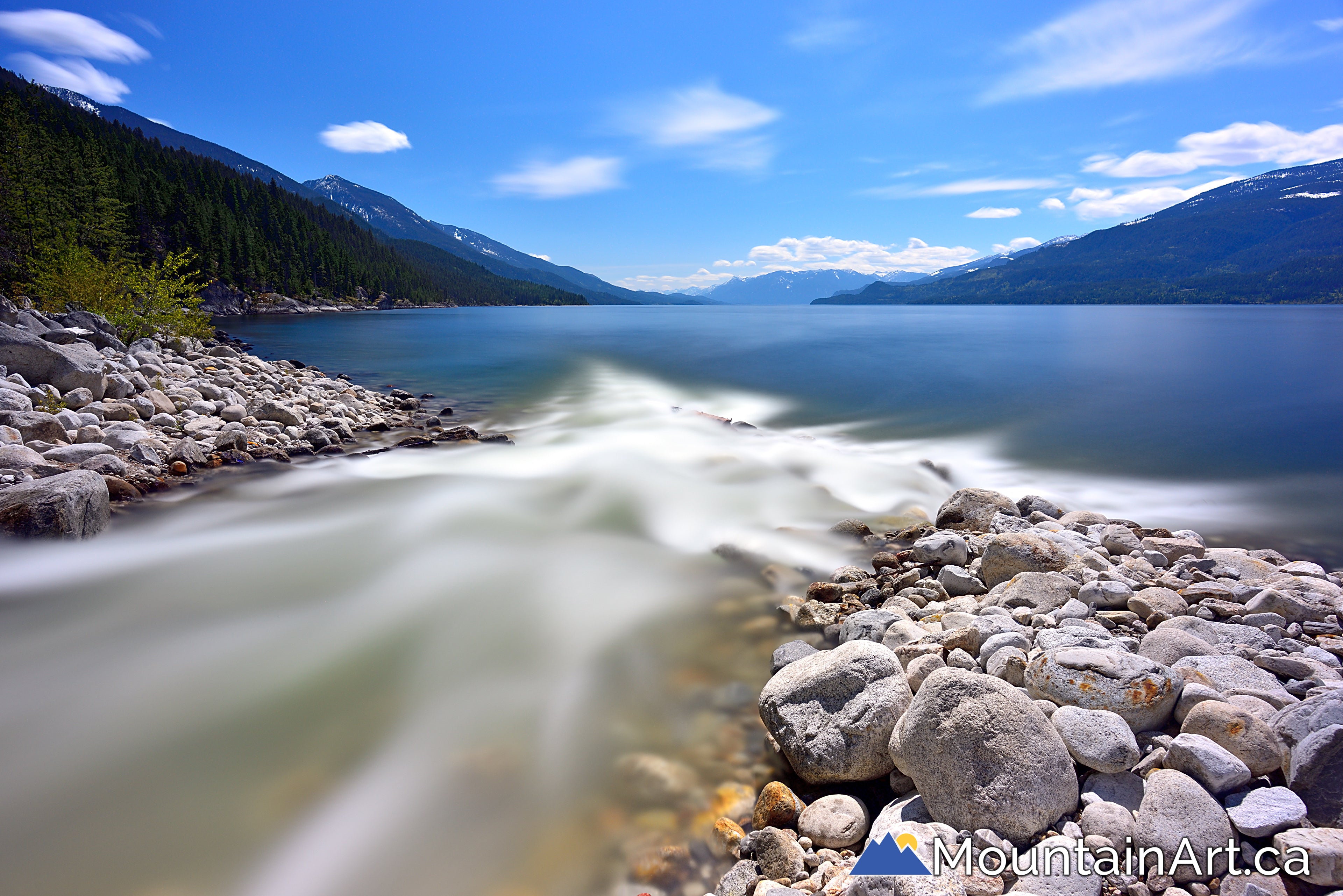 Powder Creek flowing into Kootenay Lake, Kaslo, BC Mountain Art Photo