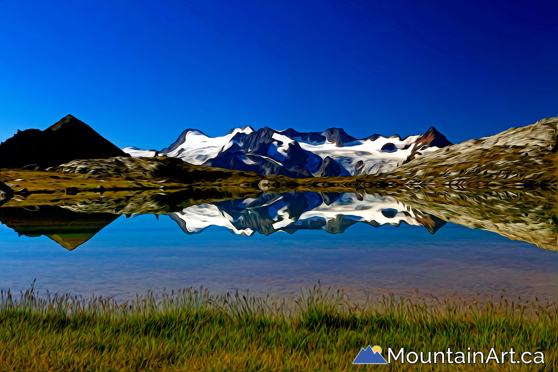 glacier reflections on alpine lake, Monica Meadows, Purcell Mountains, BC