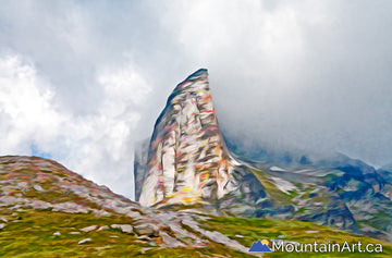 Mount Gimli painted photo in Valahlla Park, Slocan, BC.