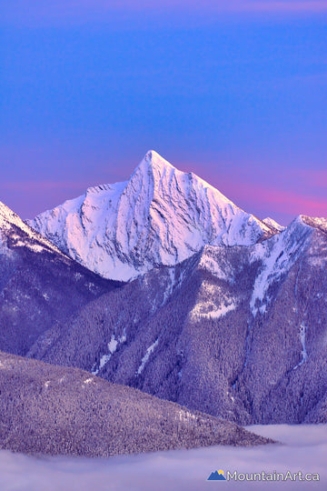 mt loki alpenglow sunset kaslo bc winter purcell mountains