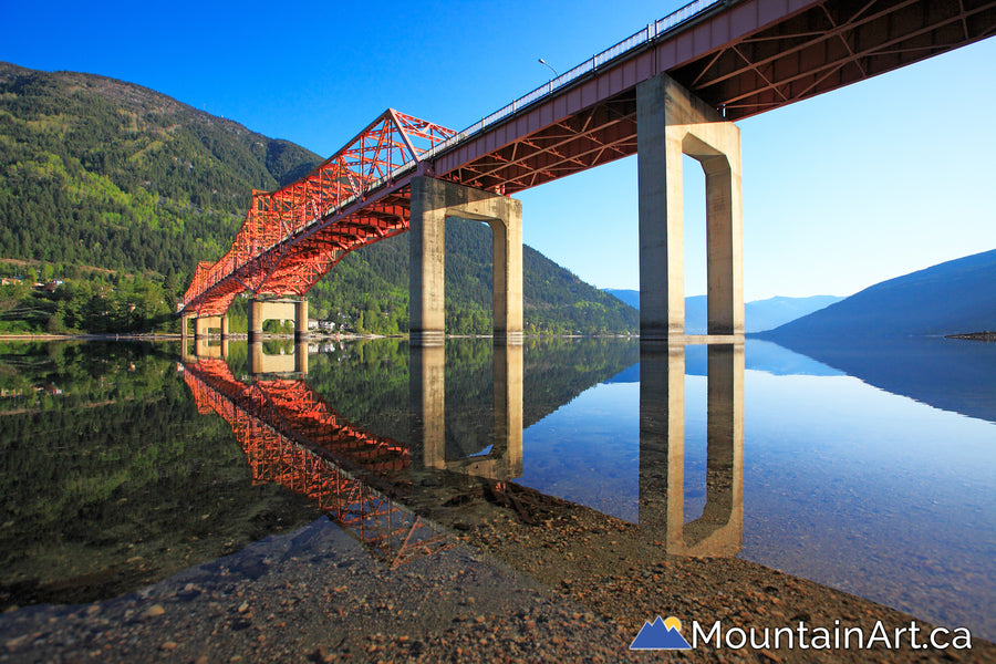 big orange bridge of nelson, bc on kootenay lake. 