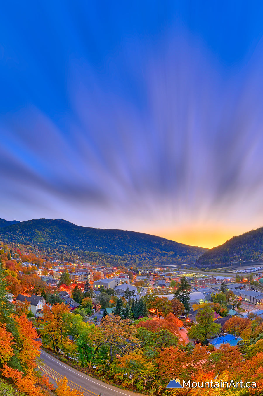 autumn colors and sunset skies over nelson bc from gyro park