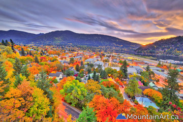 Nelson BC Fall autumn colors at sunset from Gyro Park lookout
