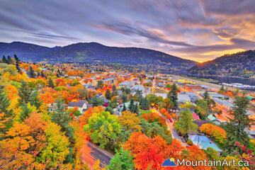 Nelson BC Fall autumn colors at sunset from Gyro Park lookout