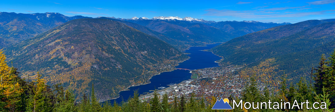 nelson bc autumn colors panoramic photo kootenay lake  kokanee glacier