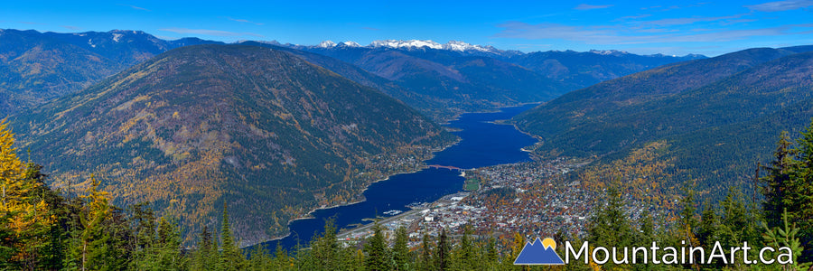 nelson bc autumn colors panoramic photo kootenay lake  kokanee glacier