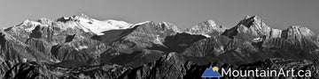 rugged purcell mountains with snow covered peaks glaciers panoramic photo