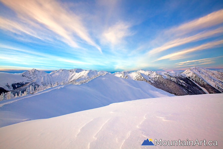 Alpenglow skies over Selkirk Wilderness, Meadow Creek, BC