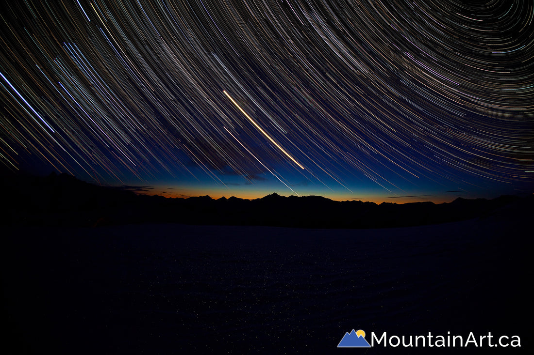 startrails over sunset in the selkirk mountains bc nightscape