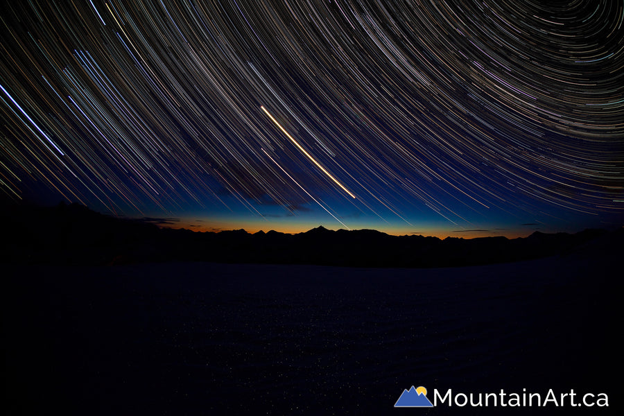 startrails over sunset in the selkirk mountains bc nightscape