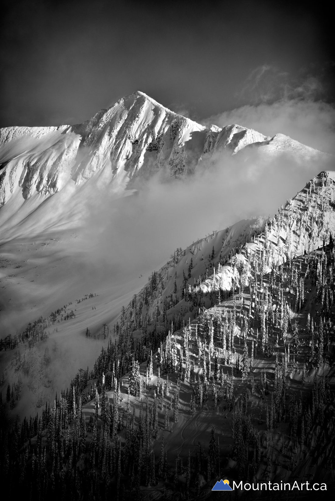 whitewater ski hill ymir peak backcountry black white nelson bc